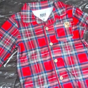 💚Mario Lopez Boys 2 PC Red Plaid Polyester Pajama L/Sleeve Shirt & Pants 3T